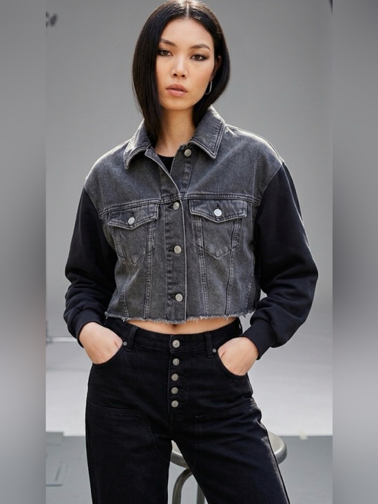 All Saints Jackets & Blazers - AllSaints Anders Mixed Media Cropped Denim Jacket: XS